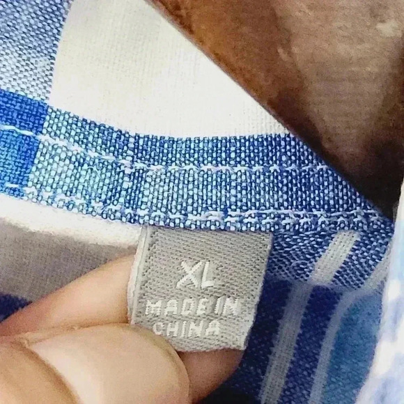 Toscana Firenze 100% Linen Button down Short sleeve Plaid Men's Shirt XL 7057 - Picture 6 of 8